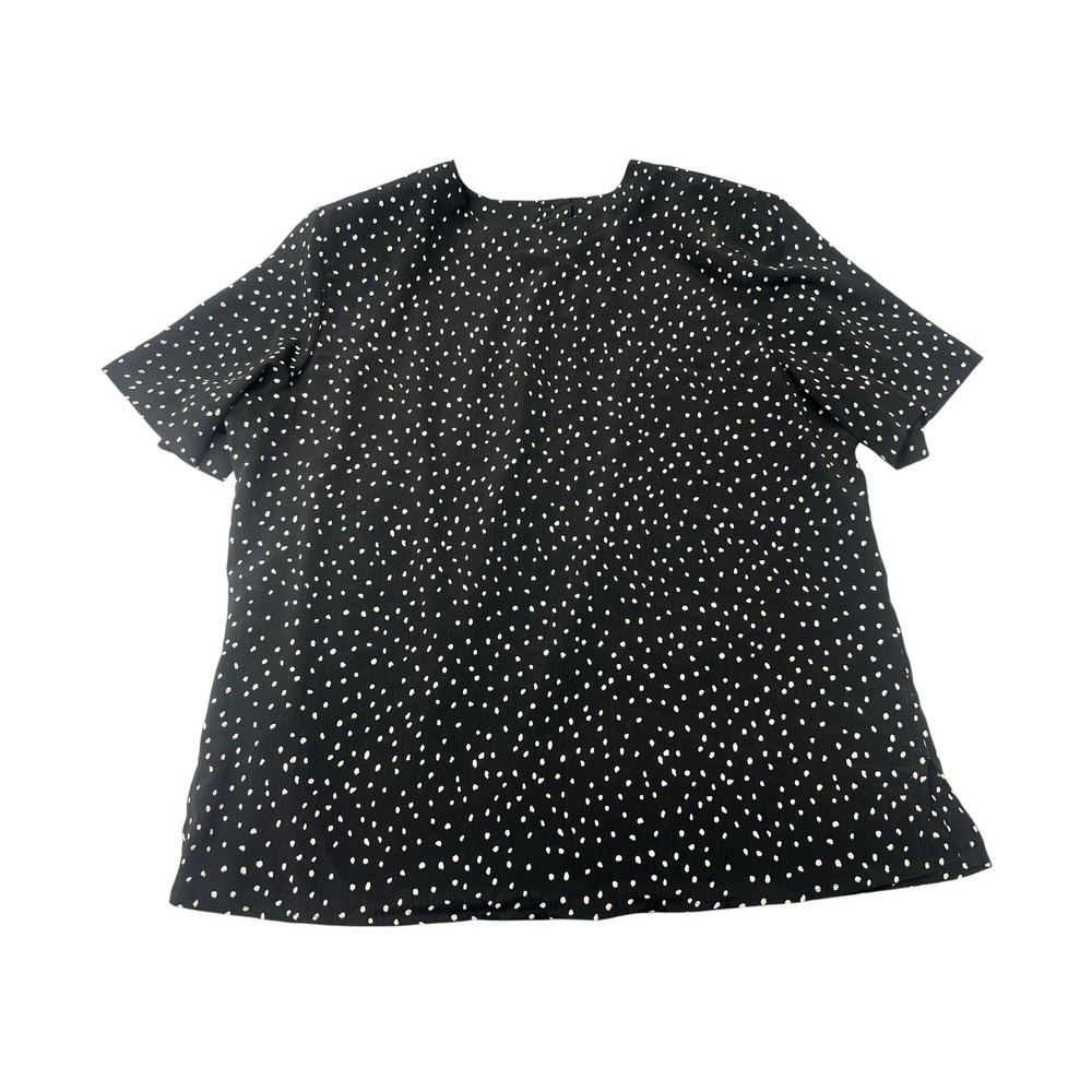 Alfred Dunner Womens 16 Black White Polka Dot Short Sleeve Blouse Top